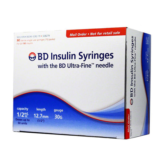 BD Ultra-Fine Insulin Syringes - 30G 1/2cc 12.7mm (1/2") 90/BX
