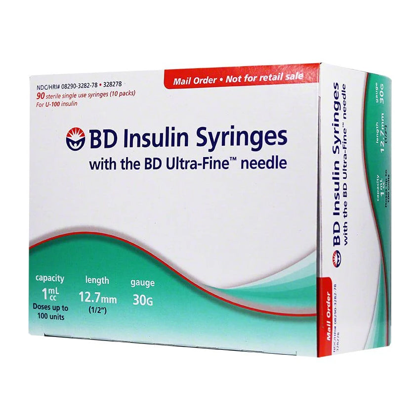 BD Ultra-Fine Insulin Syringes - 30G 1cc 12.7mm (1/2") 90/BX