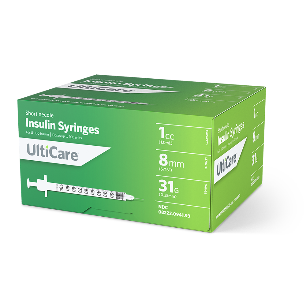 UltiCare U-100 Insulin Syringes, 1cc - 31G x 8mm (5/16"), 100ct Box
