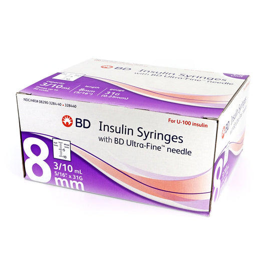 BD Ultra-Fine Short Needle Insulin Syringes - 31G 3/10cc 8mm (5/16”)