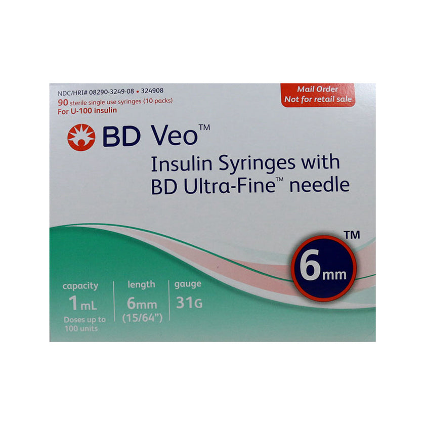 BD Veo Insulin Syringes - 31G 1cc 6mm (15/64") 90/BX